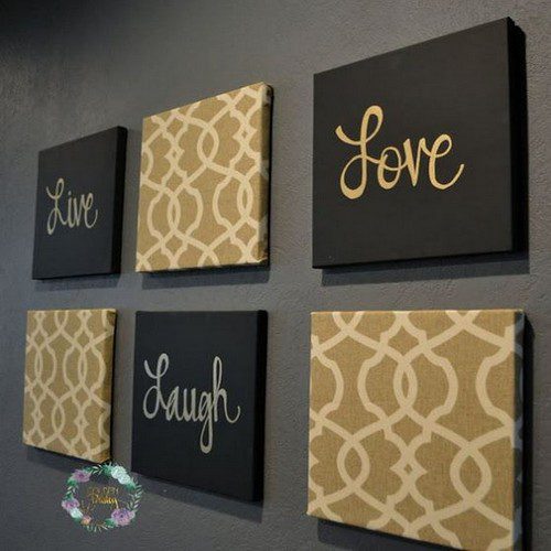 Handmade fabric-wrapped canvas art using bold patterned textiles