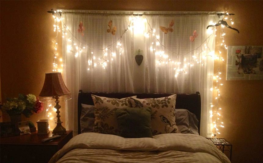 Cozy bedroom decorated with DIY fairy lights