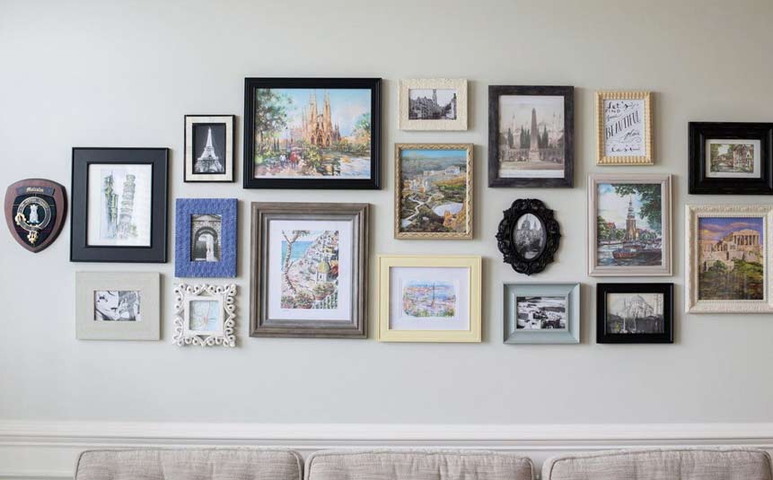 DIY gallery wall made with mismatched thrifted frames