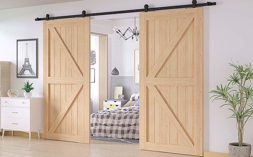 Sliding barn door in a compact tiny home interior